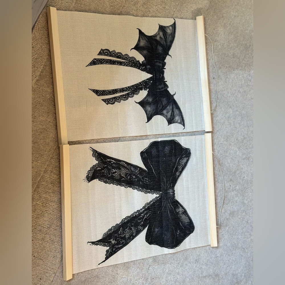 Bat Gothic Bow Wooden Poster Hanger 12.5×17 Inch Set Of 2